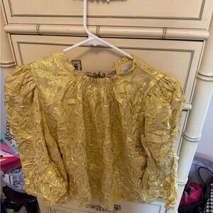 Saylor Metallic Gold Brocade Peasant Blouse